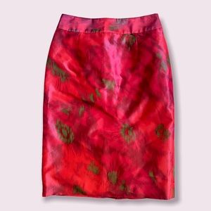 J Crew Silk Floral Watercolor Pencil Skirt in Red Size 0